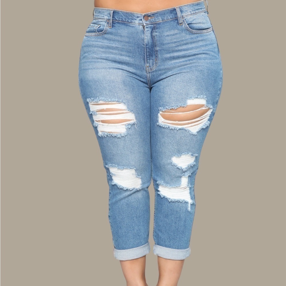 15 Women’s Fashion Nova Distressed Medium Wash Jeans I got it from my mama blue